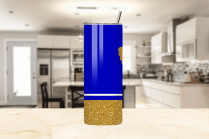 Faux Glitter Butterfly Icon Stainless Steel Tumbler | Blue and Gold