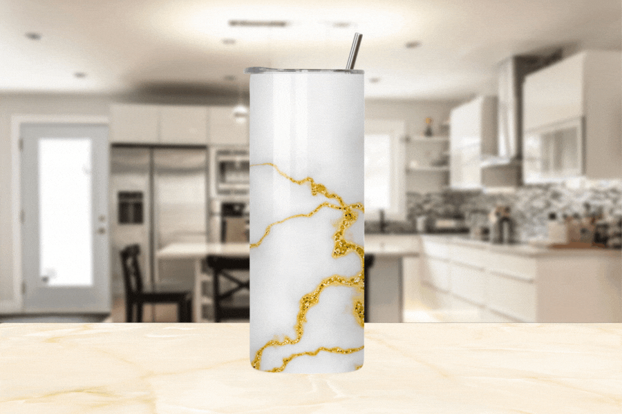 Personalized Marble Stainless Steel Tumbler | White and Gold