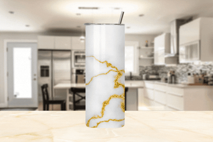 Personalized Marble Stainless Steel Tumbler | White and Gold