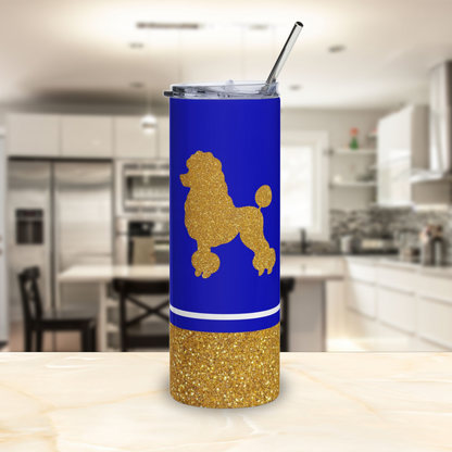Faux Glitter Poodle Icon Stainless Steel Tumbler | Blue and Gold