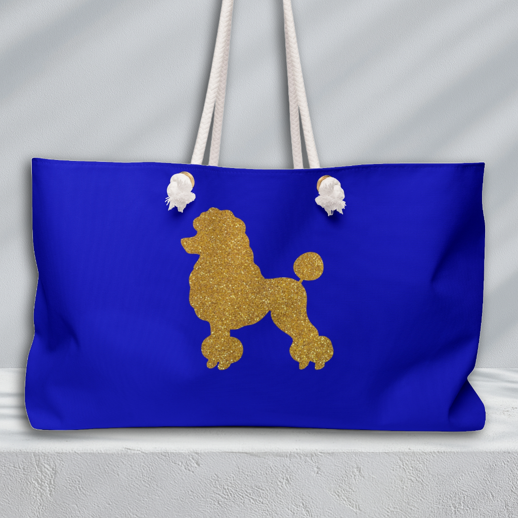 Faux Glitter Poodle Icon Weekend Travel Bag | Blue and Gold