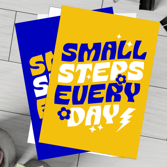 Small Steps Everyday – Folded Greeting Card | Bulk Pack | Blue and Gold