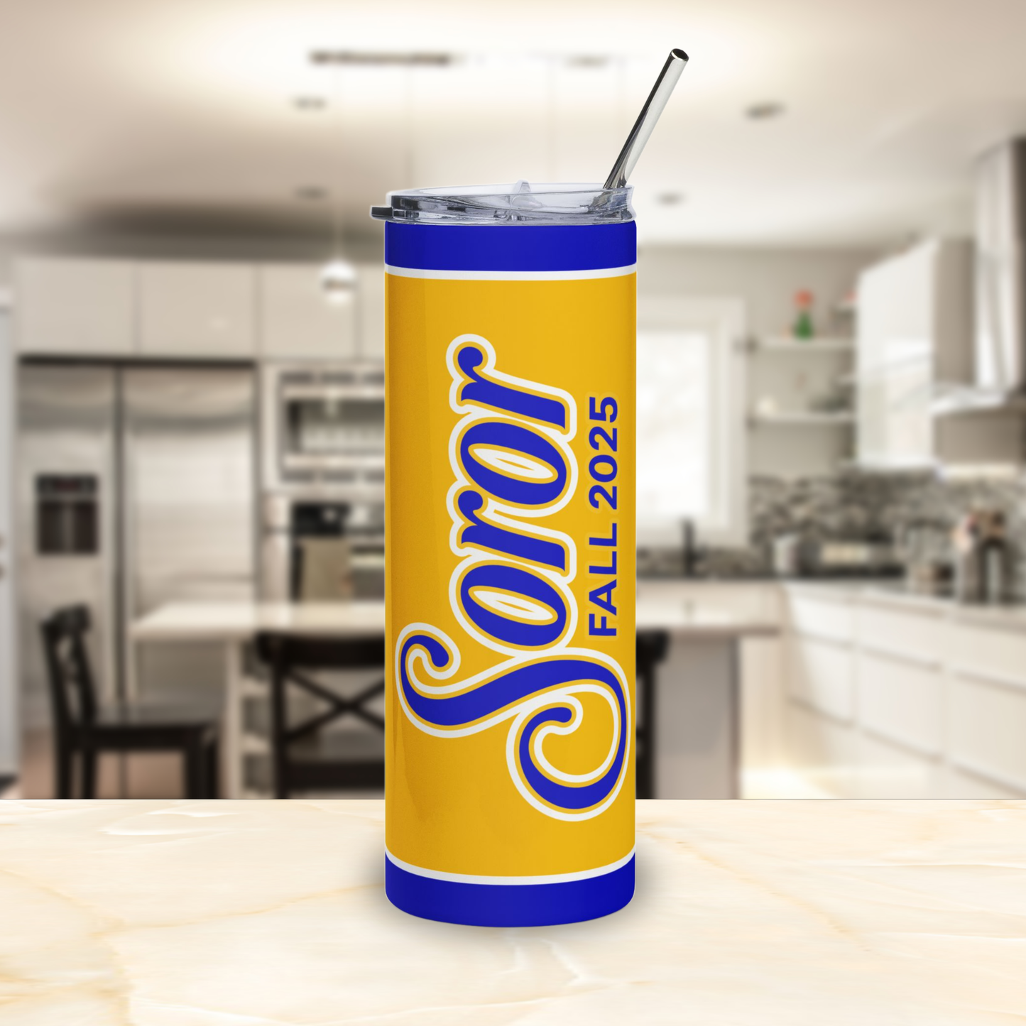 Personalized Soror Tri-Color Stainless Steel Tumbler | Blue and Gold