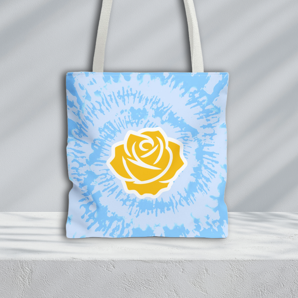 Tie Dye Yellow Rose Tote Bag | Light Blue