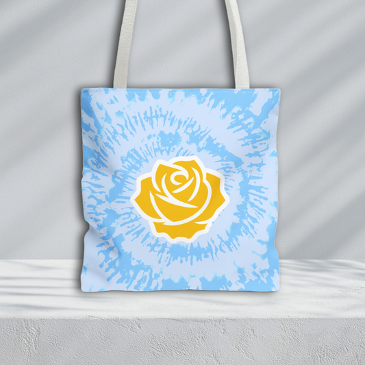 Tie Dye Yellow Rose Tote Bag | Light Blue