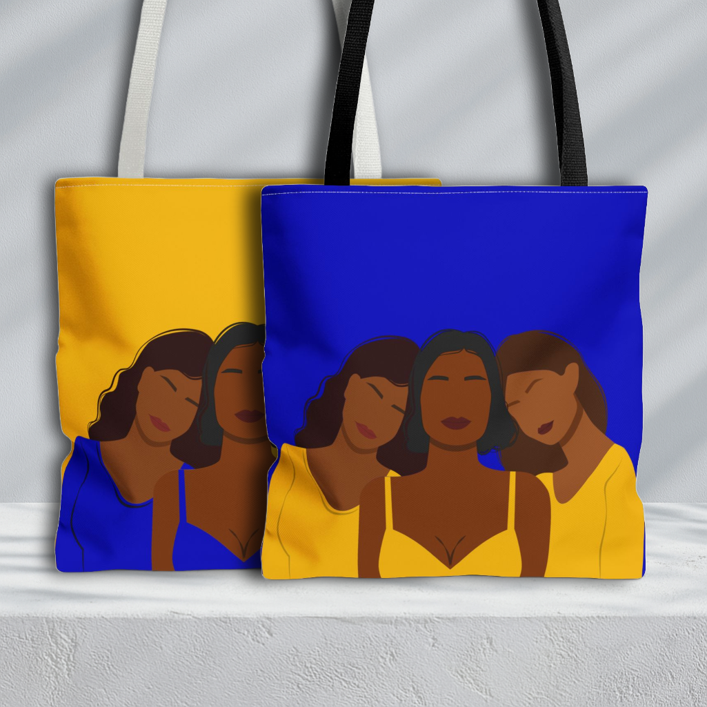 Sorors Trio Illustration Tote Bag | Legacy in Service Collection | Blue and Gold