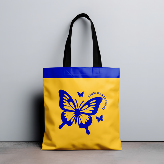 NEW!! Sisterhood with Purpose Butterfly Tote Bag- Blue and Gold