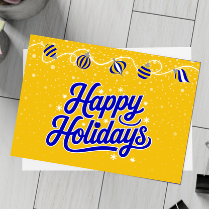Happy Holidays – Folded Greeting Card | Multiple Designs | Blue and Gold | Single & Bulk
