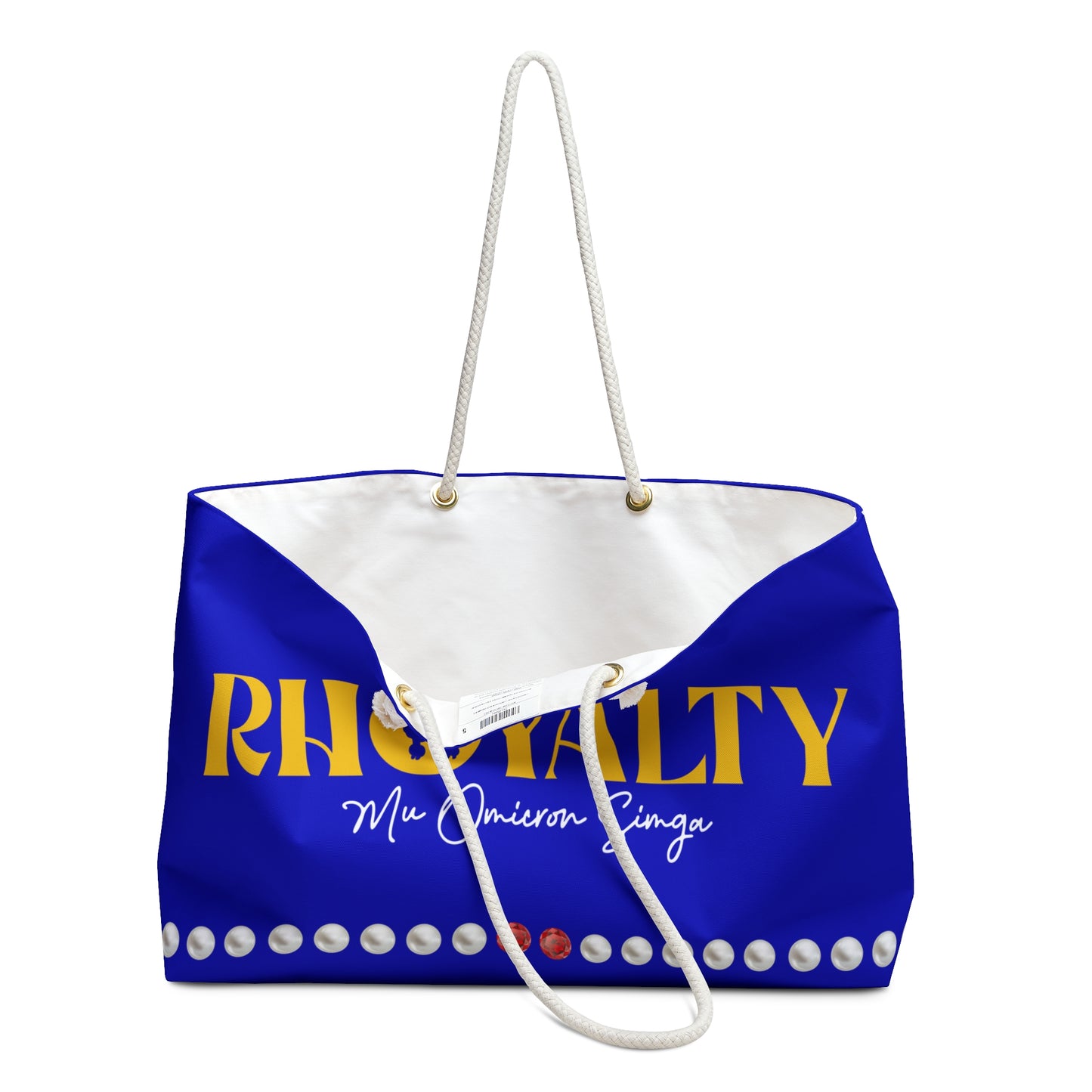 Personalized Rhoyalty Pearls and Rubies Weekend Travel Bag | Blue and Gold