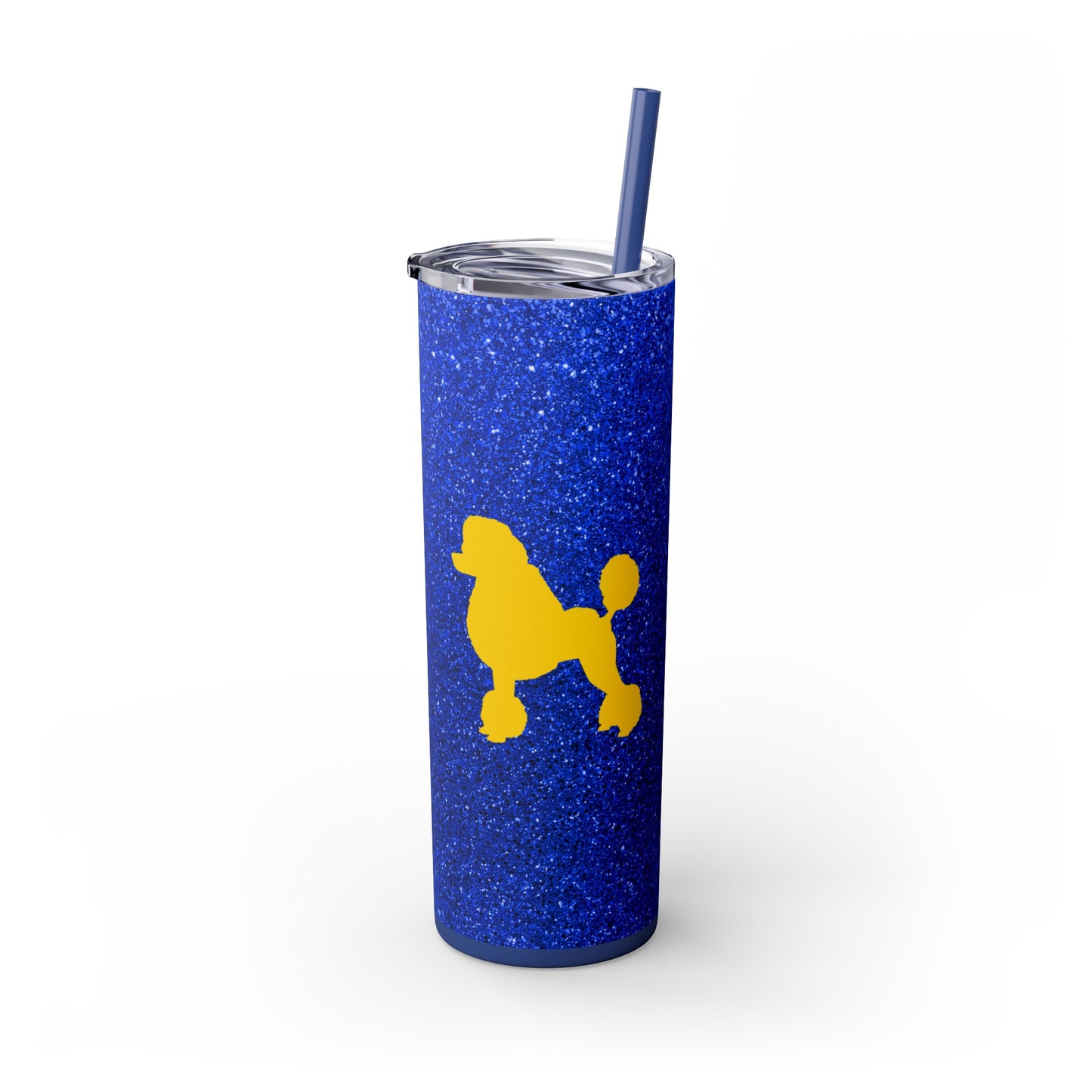 Faux Blue Glitter Tumbler w/ Poodle