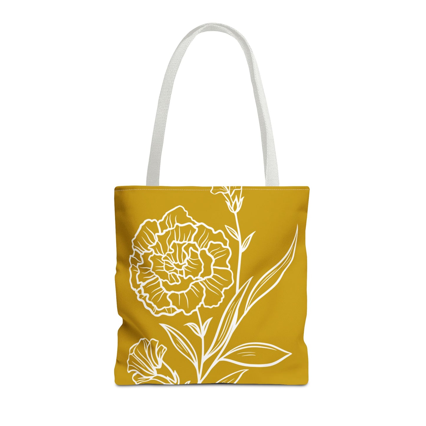 Carnation Line Art Tote Bag | White and Gold