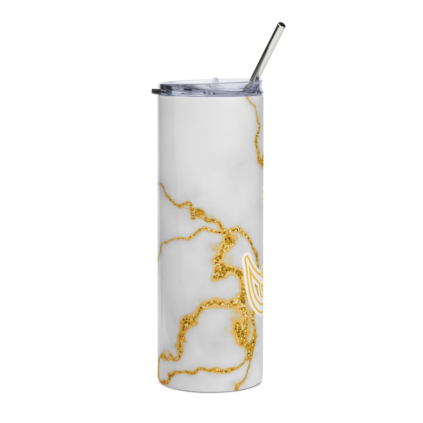 Personalized Marble Stainless Steel Tumbler | White and Gold