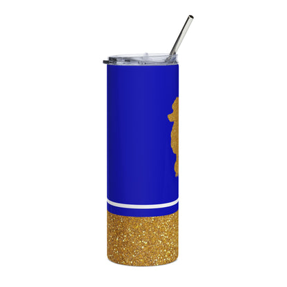 Faux Glitter Poodle Icon Stainless Steel Tumbler | Blue and Gold