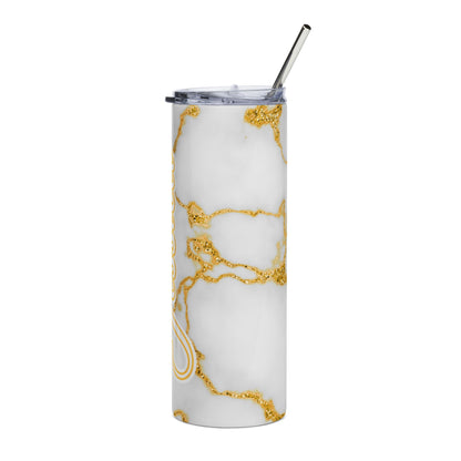 Personalized Marble Stainless Steel Tumbler | White and Gold