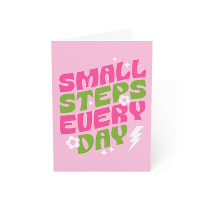Small Steps Everyday – Folded Greeting Card | Pink and Green | Single & Bulk