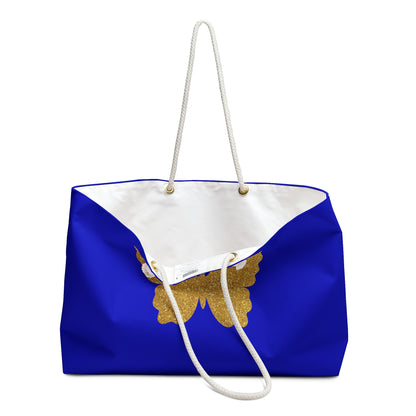Faux Glitter Butterfly Icon Weekend Travel Bag | Blue and Gold