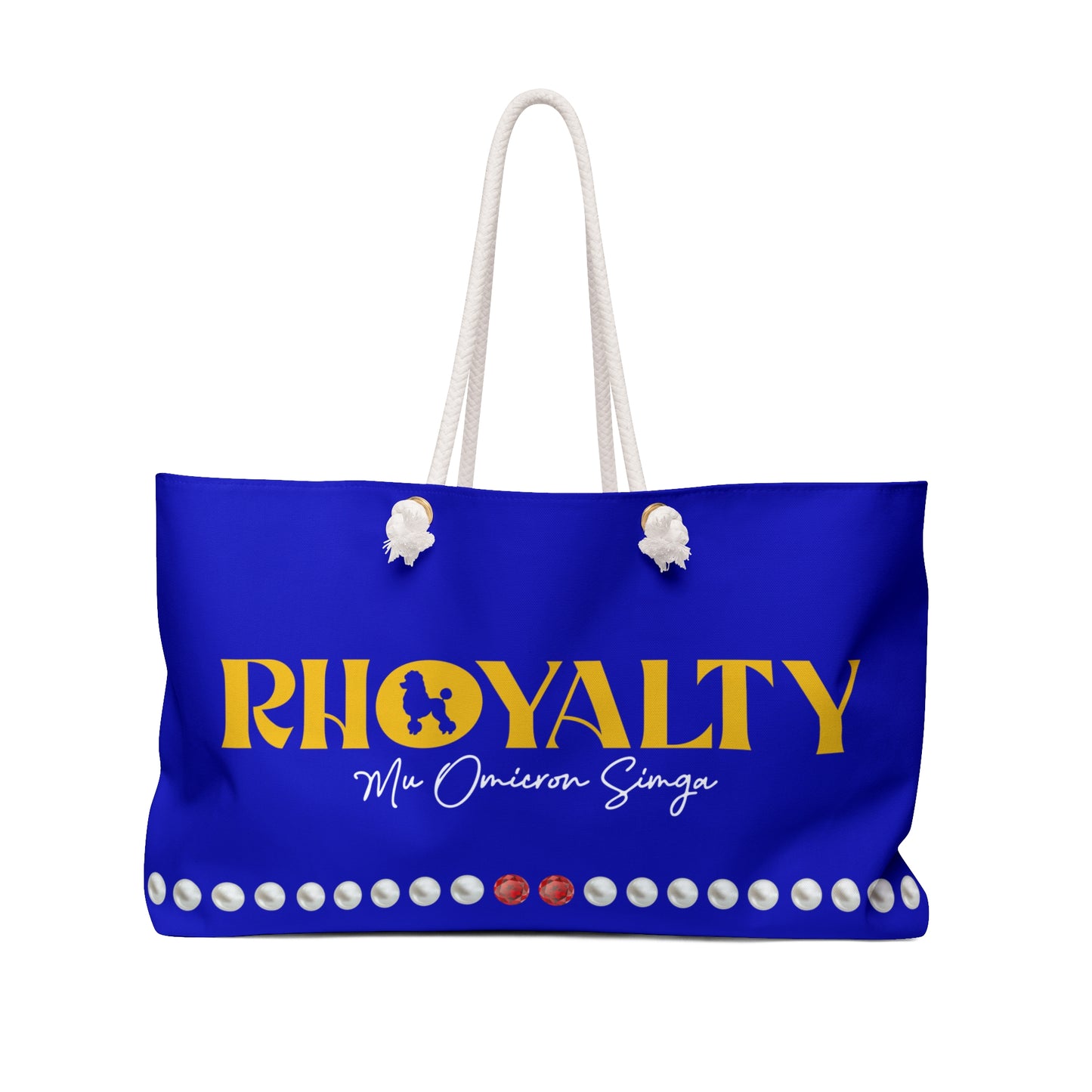 Personalized Rhoyalty Pearls and Rubies Weekend Travel Bag | Blue and Gold
