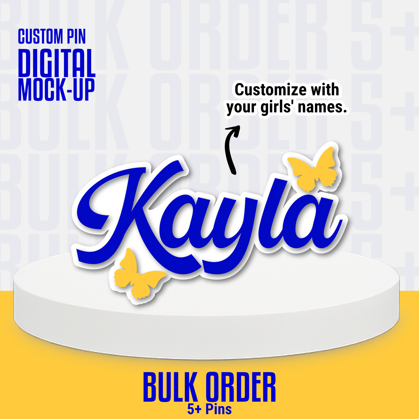 NEW!! CUSTOM Name Pin with Butterflies (Bulk order 5+)