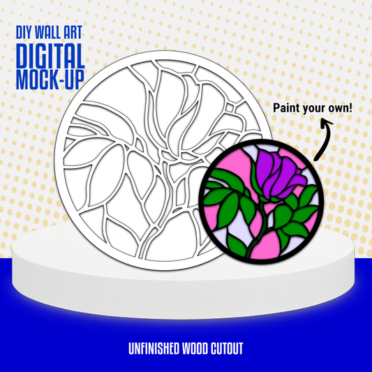 DIY Wood Cutout- Stained Glass Style Rose Wall Art