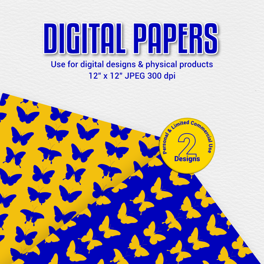 Digital Papers Blue and Gold Butterflies (Digital Download)