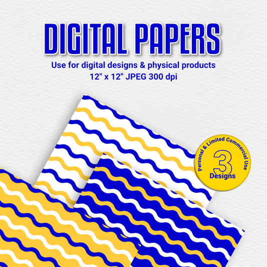 Digital Papers Wavy Blue and Gold (Digital Download)