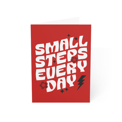 Small Steps Everyday – Folded Greeting Card | Red and White | Single & Bulk