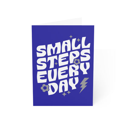 Small Steps Everyday – Folded Greeting Card | Blue and White | Single & Bulk