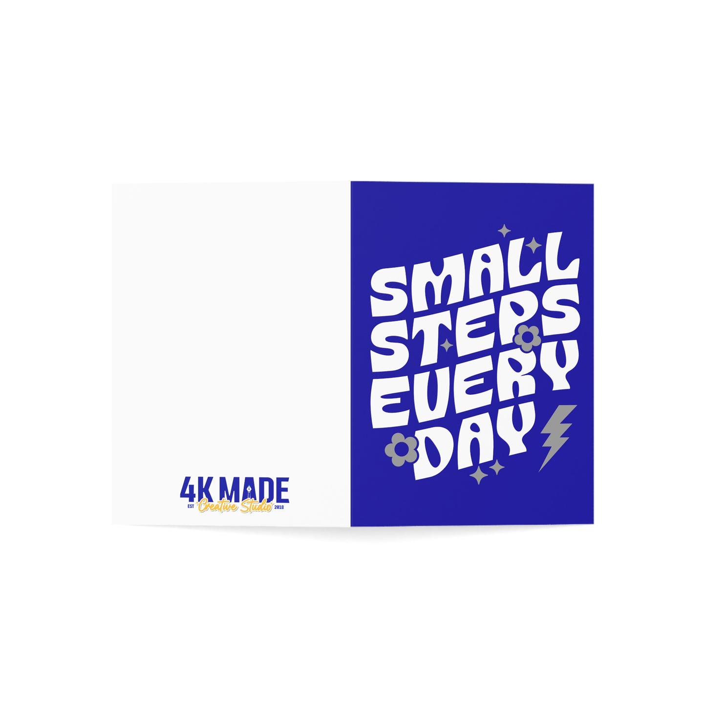 Small Steps Everyday – Folded Greeting Card | Blue and White | Single & Bulk
