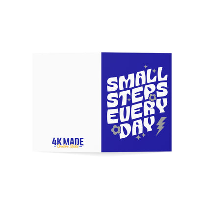 Small Steps Everyday – Folded Greeting Card | Blue and White | Single & Bulk