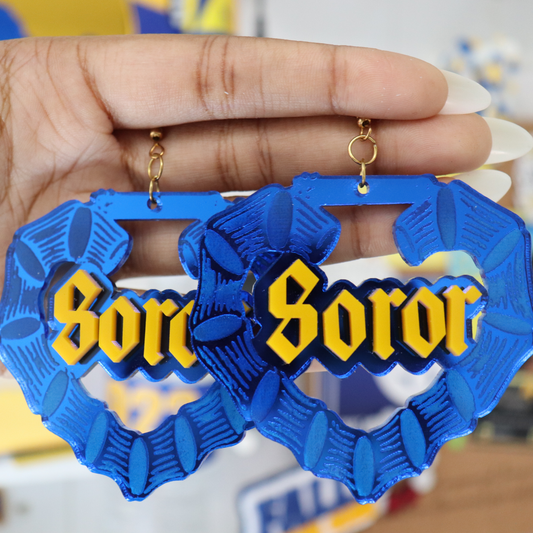 Acrylic Heart Bamboo Style Soror Earrings | Blue or Gold