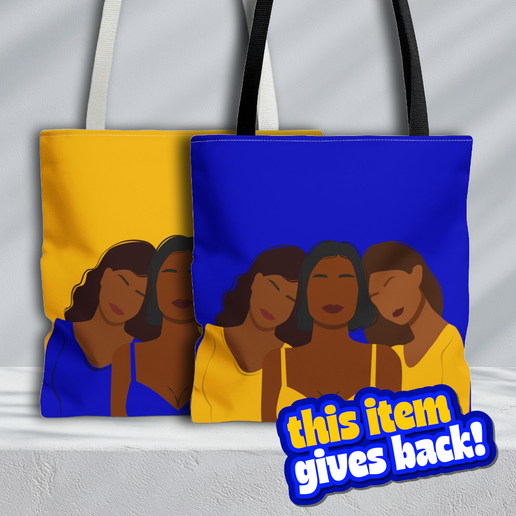Sorors Trio Illustration Tote Bag | Legacy in Service Collection | Blue and Gold