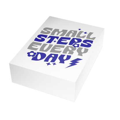 Small Steps Everyday – Folded Greeting Card | Blue and White | Single & Bulk